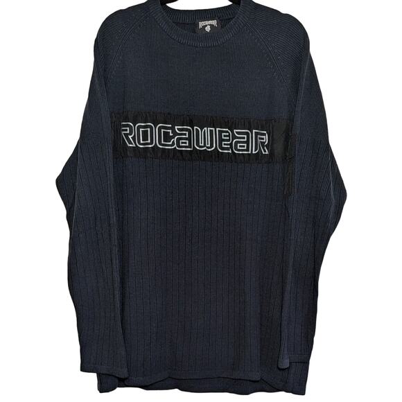 Vintage Rocawear Sweater Men's Size 3XL Blue Ribbed Arm Pocket Y2K - Picture 1 of 8